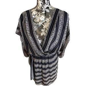 Max Studio small navy white striped dress 3/4 dolman sleeve sleeveless lined